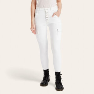 American Eagle Women’s Cargo Button Fly Next Level High Waist Jeans Sz 10 White